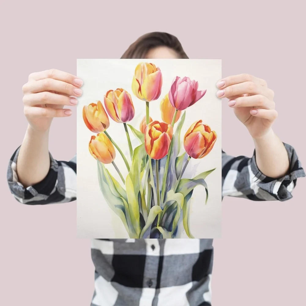 Watercolor Tulips Wall Art Illustration Print Poster Unframed - Picture 4 of 5